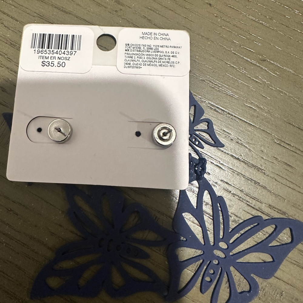 Gorgeous dark purple Chico butterfly statement earrings brand new with tags